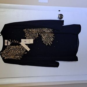 FIGUE Natalia Firework  Black & Gold Metallic  Embroidered Dress szS NWT